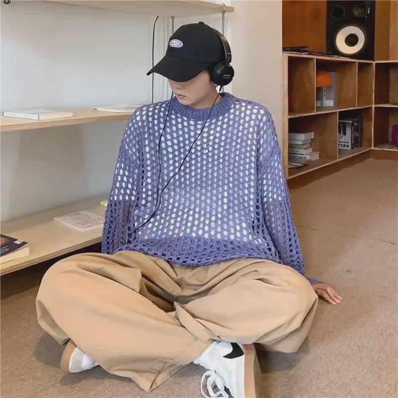 Унисекс свитер-пуловер с ажурной вязкой – Толстая линия, модный корейский стиль Tide