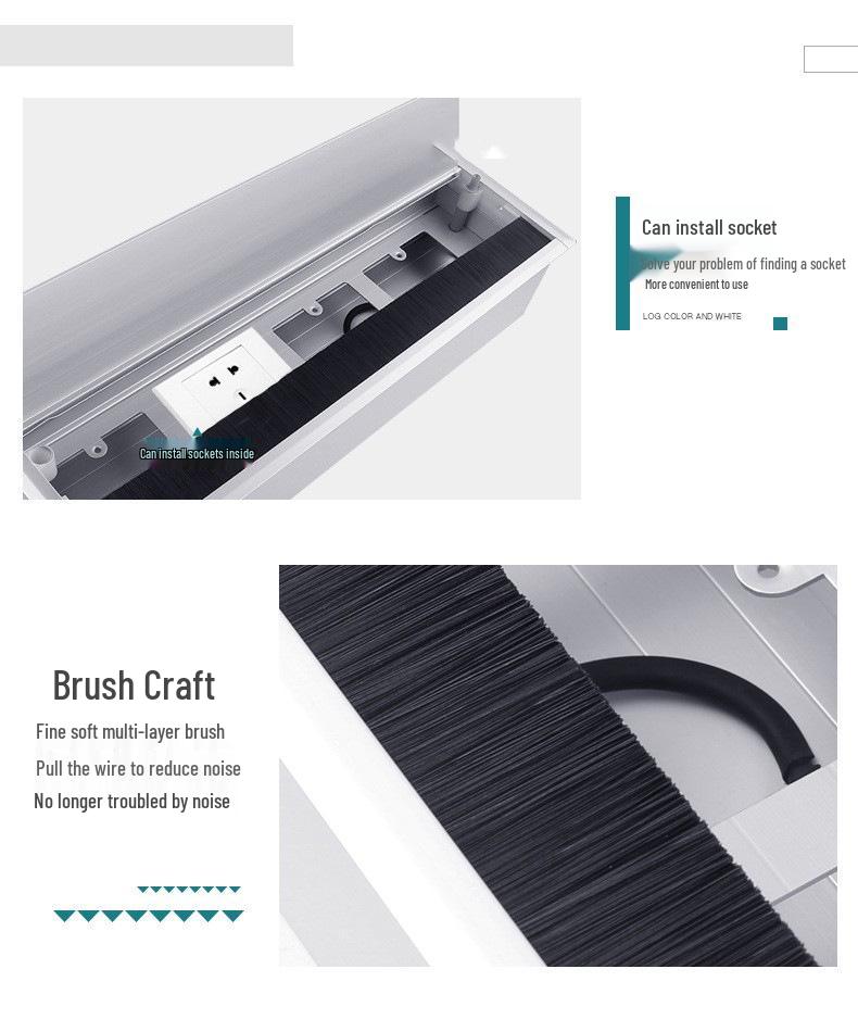 Алюминиевая крышка для офисного стола с щетиной - Прямоугольный органайзер для проводов с шумоподавлением