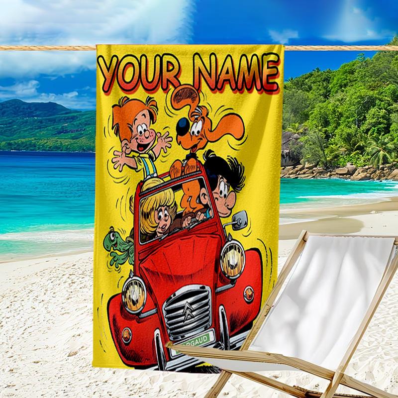 Custom Name Beach Towel Kiss Boule Adventure Beach Towel, Soft Microfiber, Gift for Her/Him, Birthday, for Pool, Beach, Travel, Fan gifts