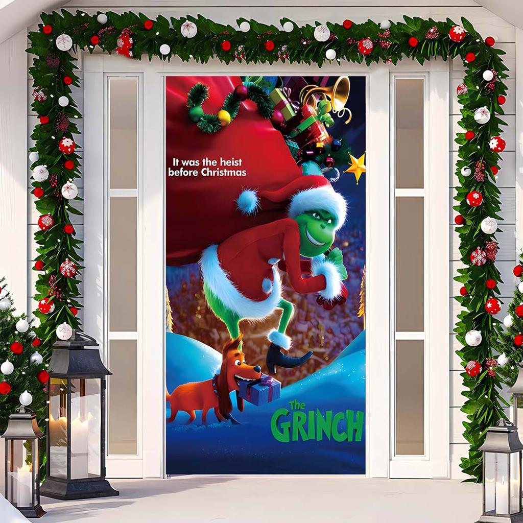 Рождественский чехол на дверь, декоративное подвесное полотно, зеленый чехол на дверь, рождественская дверная занавеска, новогодний гобелен, чехол на дверь, фон