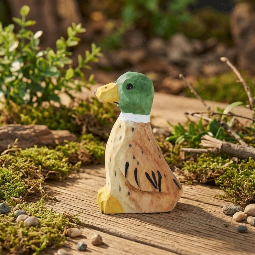 Funny Handmade Green-headed Duck Statue Mini Swinging Feet Wooden Duck Figure Cute Decorative Desktop Ornament Home Office Decor
