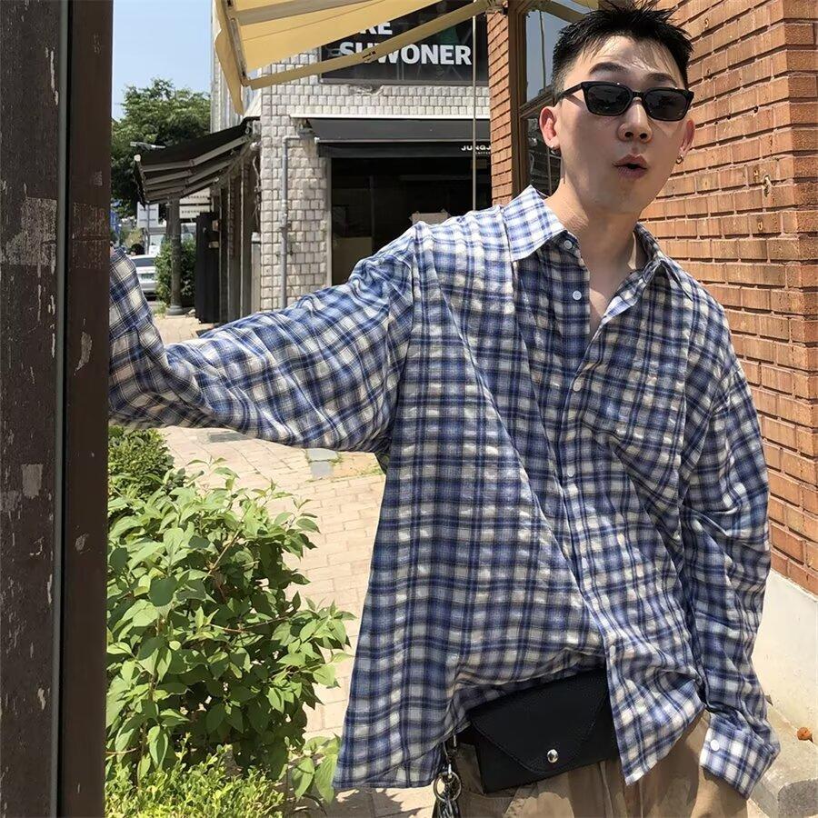 Мужская рубашка Maillard Wear в американском стиле в клетку, тонкое пальто для мальчиков, модная рубашка в корейском стиле