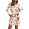 Женские модные платья с V-образным вырезом, длинным рукавом, кулиской, карманом и цветочным принтом, повседневные