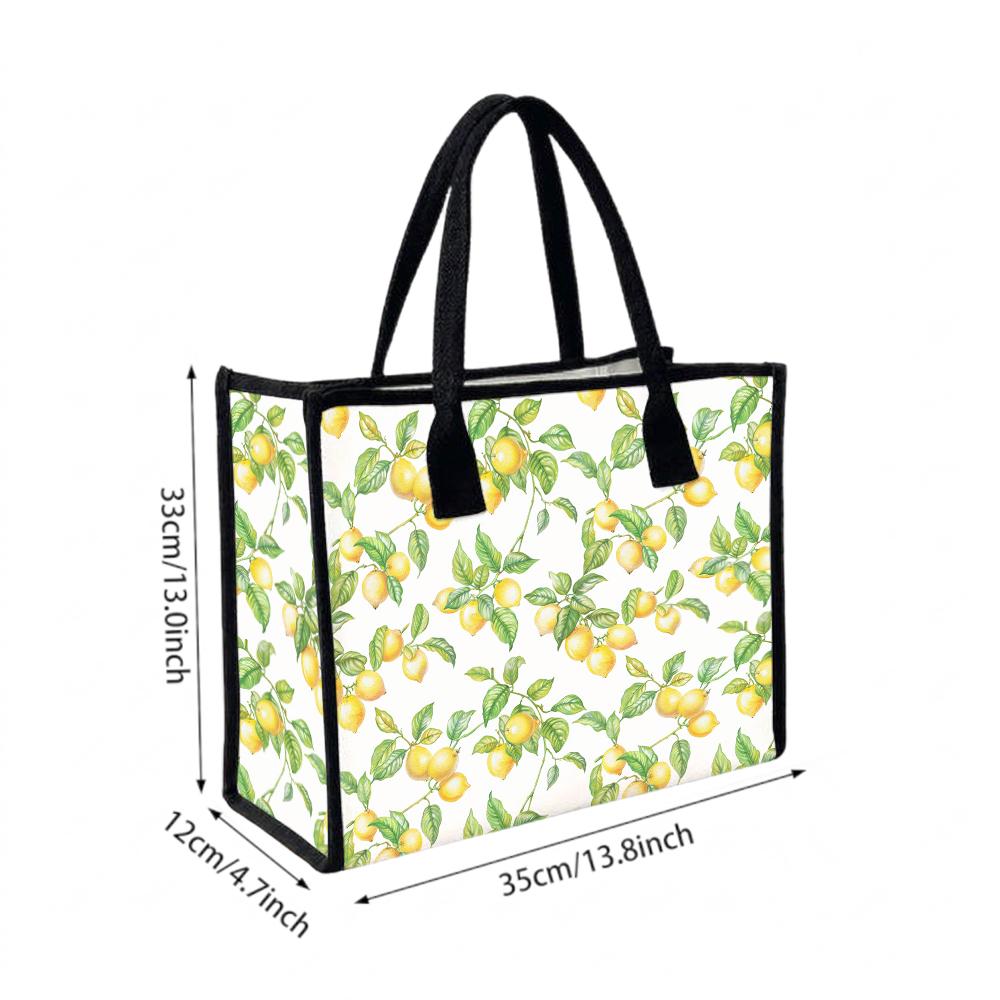 Lemon Pattern Tote Bag Casual Large Capacity Shopping Handbag for Daily Use