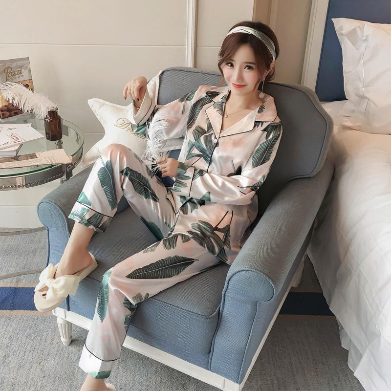 Silk Womens Longsleeved Pajamas Ice Sexy Korean Style Cute Spring And Summer Plus Size M5xl Twopiece Suit