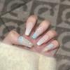 Summer Wear Nail Handmade Fake Nail Patches Fresh Hand-painted Goldfish Water Ripples Blue French Manicure