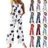 Women's Fashion Casual Button Sleeveless Jumpsuit Floral Flower Print Cotton Pocket Jumpsuit