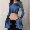 Женские укороченные топы Y2k с эстетическим принтом в стиле панк, готические расклешенные рукава, прозрачные футболки, эмо, подол салата, сексуальная уличная одежда