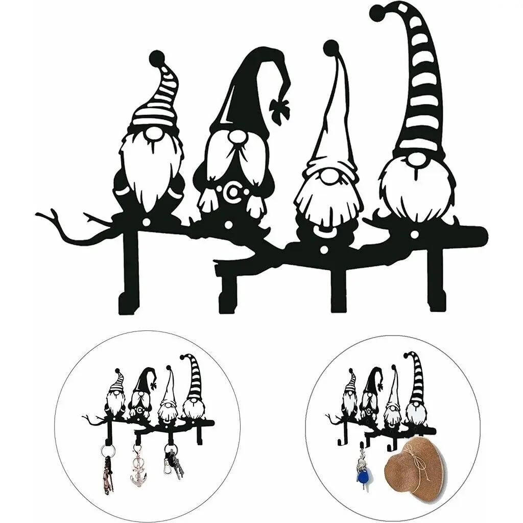 Настенная стойка для ключей с 4 крючками – очаровательная табличка в виде гнома для прихожей, коридора и организованных пространств