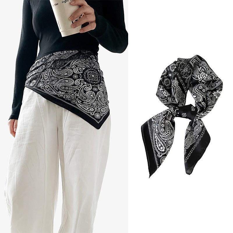 Elegant Silk Square Scarf Women - Lightweight Neck Wrap Sun Protection Stylish Accessory In Navy Blue Black Beige Red
