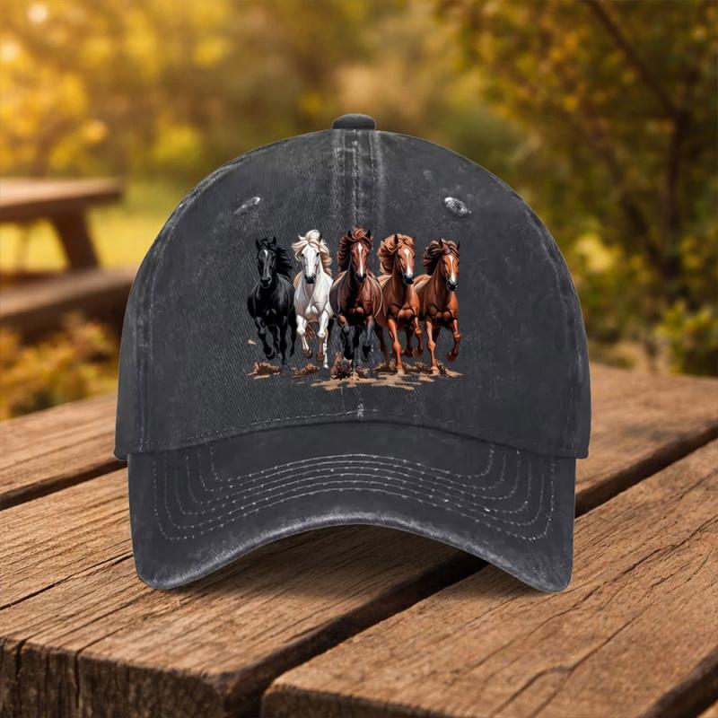 Five Galloping Horses Print Baseball Cap Unisex Snapback Hat for Outdoor Sports Fitness Travel