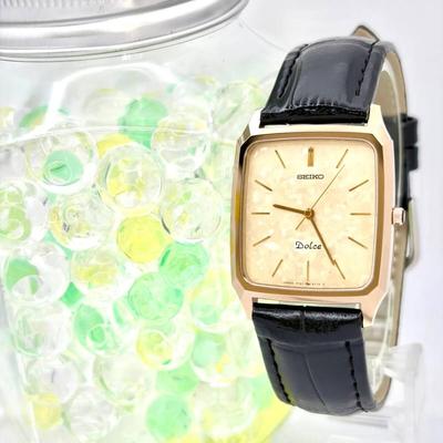 Часы SEIKO Dolce Золотые Прямоугольные 020115 Новый ремешок [Отличное состояние/ Новая батарейка] Мужские 7741-5140