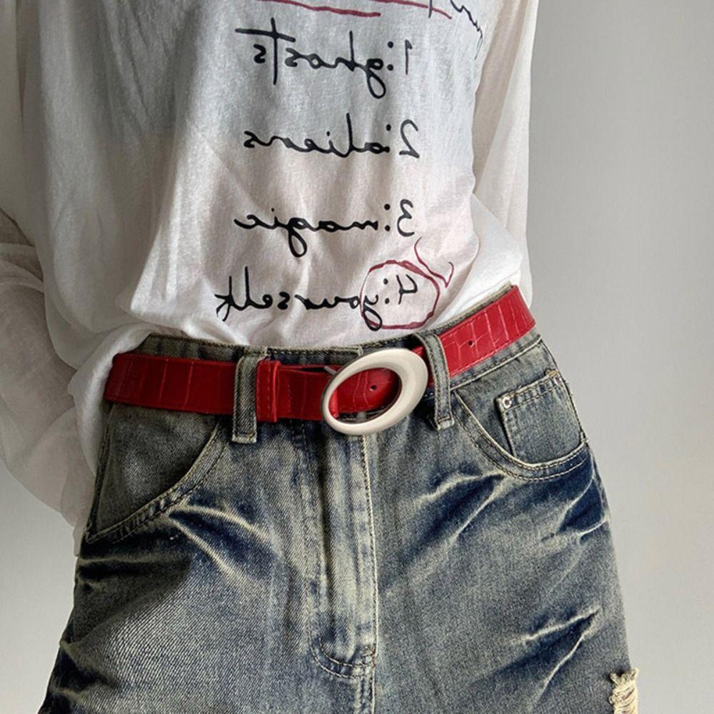 Harajuku Pu Leather Waistband Metal Buckle Jeans Waistband Fashion Retro Y2k Belt Women