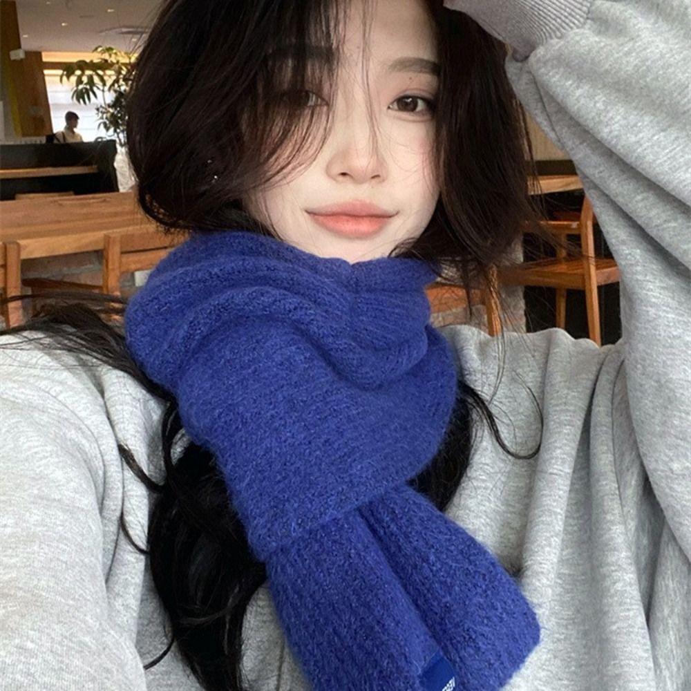 Однотонный зимний теплый шарф, утолщенный шерстяной шарф с перекрестными вязками, модный вязаный шарф Y2K унисекс