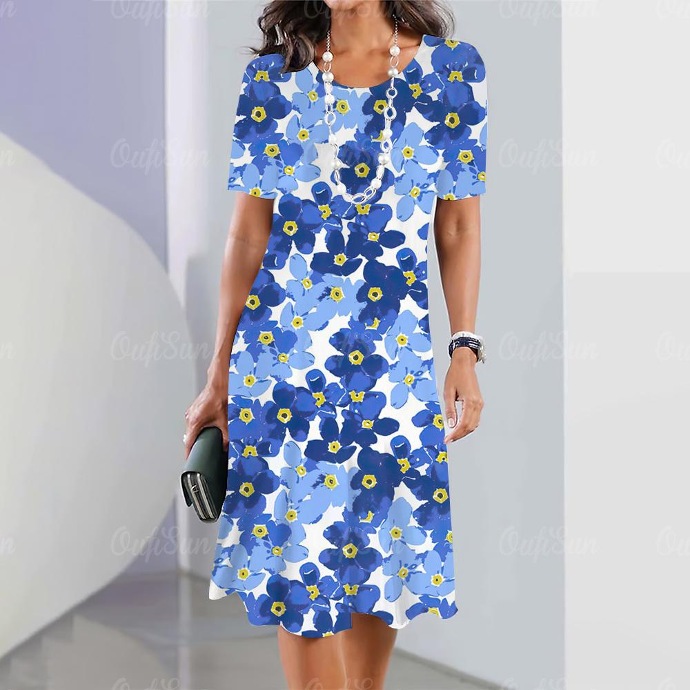2024 Новые женские платья с цветочным принтом Элегантные и красивые платья миди больших размеров Женское летнее цельное платье