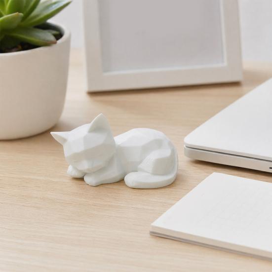 3D Printed Sleeping Cat Figurines, Geometric Cat Statue, Minimalist Cute Cat Art Crafts Decoration for Home Office Desktop Shelf