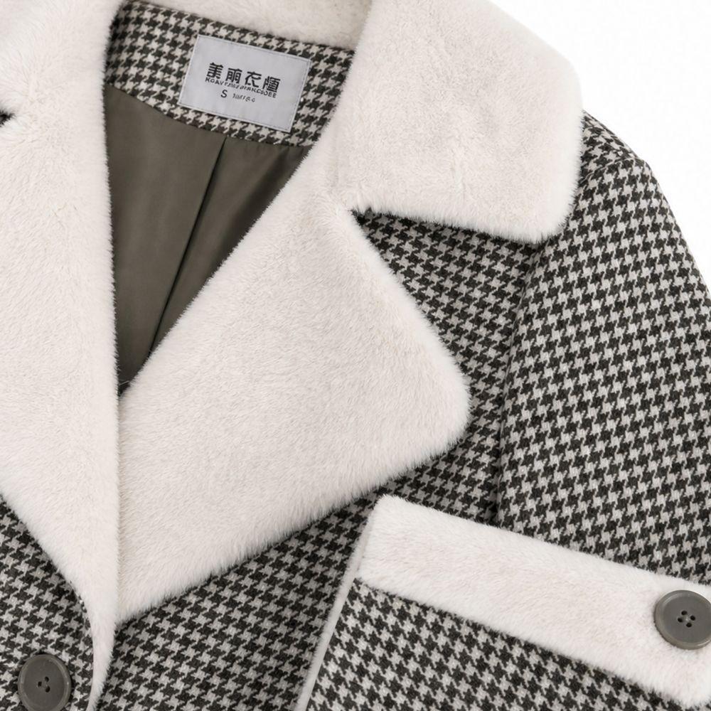 Women's Dark Green Coat for Fall/Winter; Mid-Length, Retro-Style, Loose-Fit, Thick Wool Coat