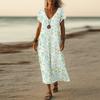 Summer Dress Women's Long Boho Beach Dress Elegant Maxi Dress V-Neck Short Sleeve Summer Tunic Dress Light Airy