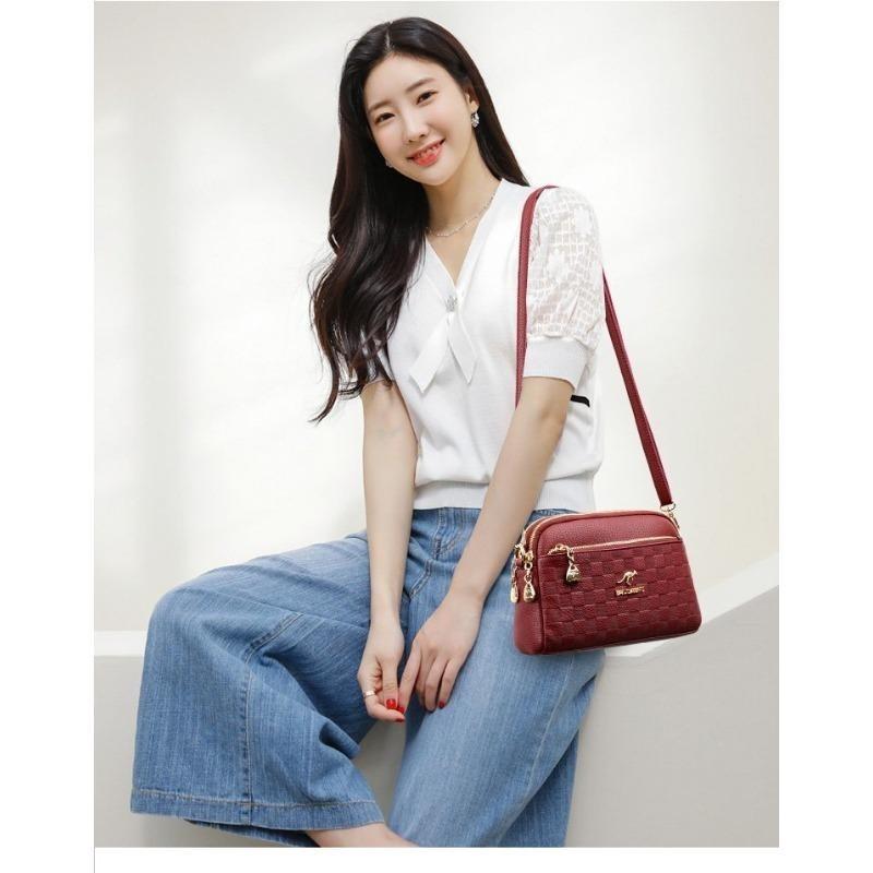 Аутентичная женская сумка, новинка 2024 года, модная повседневная сумка для мамы из мягкой кожи среднего возраста, сумка на одно плечо, упрощенная диагональная сумка, маленькая квадратная сумка