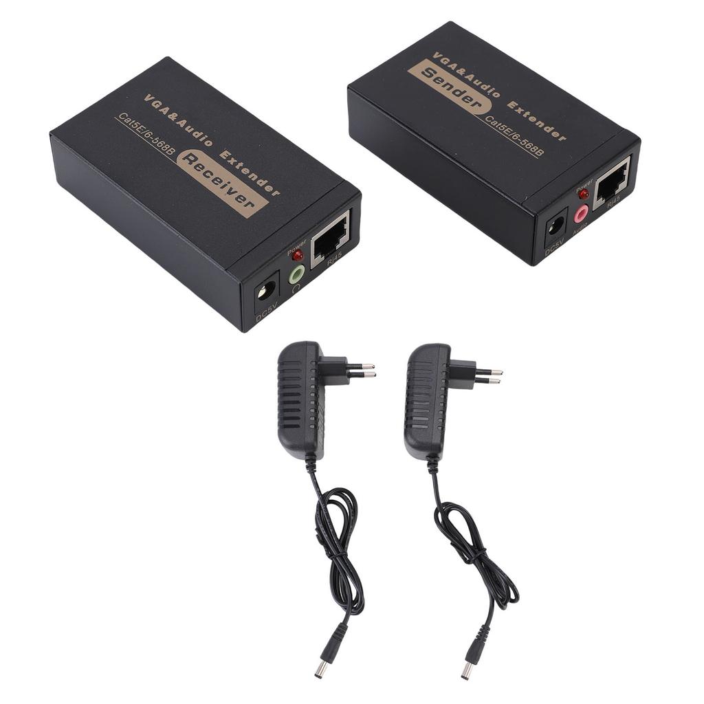 VGA Extender 328ft HD Plug and Play VGA Transmitter and Receiver HDB15 F RJ45 Sound DC3.5 Interface EU Plug