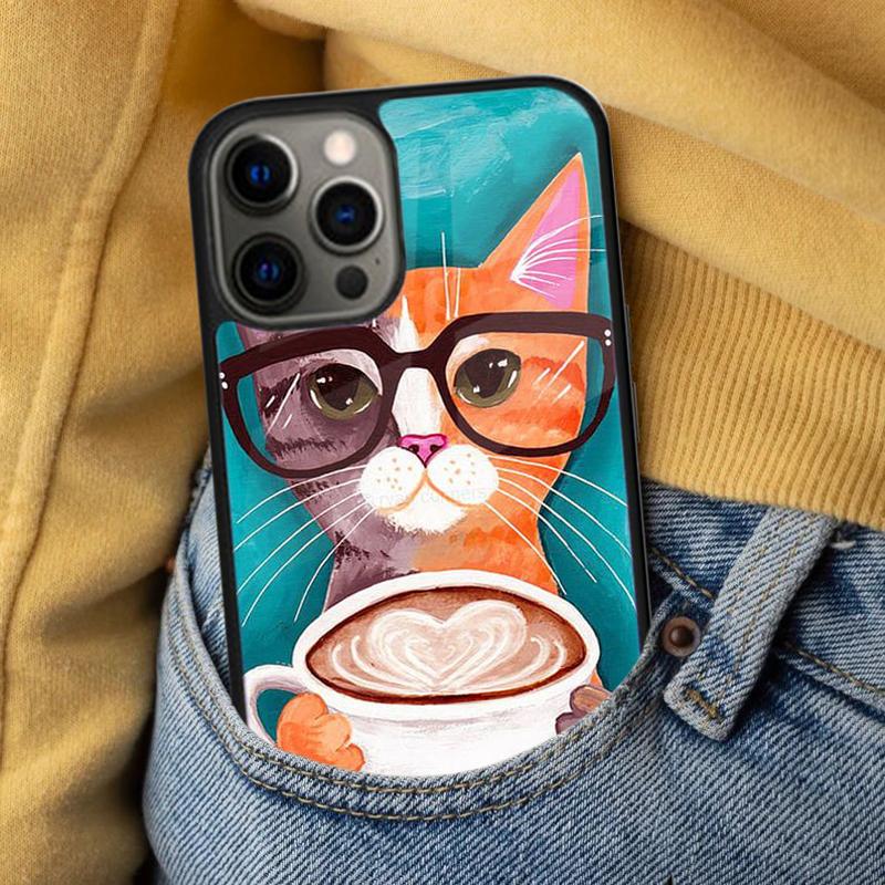 Милый животный кот Кофе Мягкий чехол для телефона для iPhone 17 Air 16e Pro max 15 Pro 13 14 Plus 11 12 MagSafe Магнитный Coque