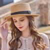 Top Hat British Fashion Flat Brim Hat Flat Top Straw Hat Seaside Beach Shade Sun Hat