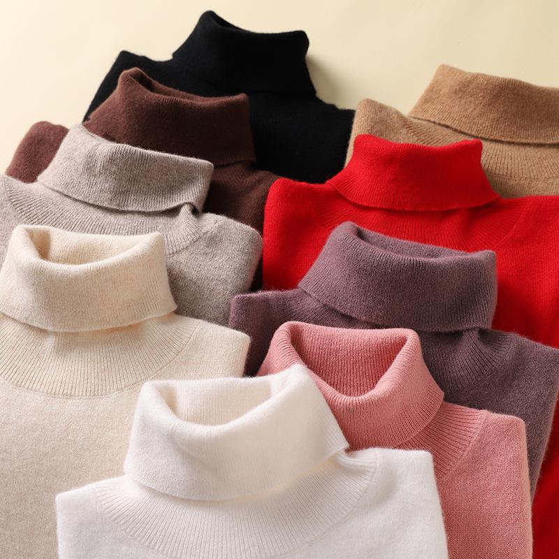 Women's High Neck Wool Sweater - 100% Pure Cashmere Knit, Autumn/Winter Style