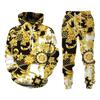 Spring Autumn Fashion Luxury Golden Pattern Sweatshirt 3D Print Hooded Sweatshirt Pleasure Sportswear Trousers Suit Men's Clothing
