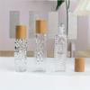 3PCS Transparent Glass Roller Bottle Wood Grain Cap for Essential Oils Roll-On Refillable Perfume Bottle Roller Ball Empty