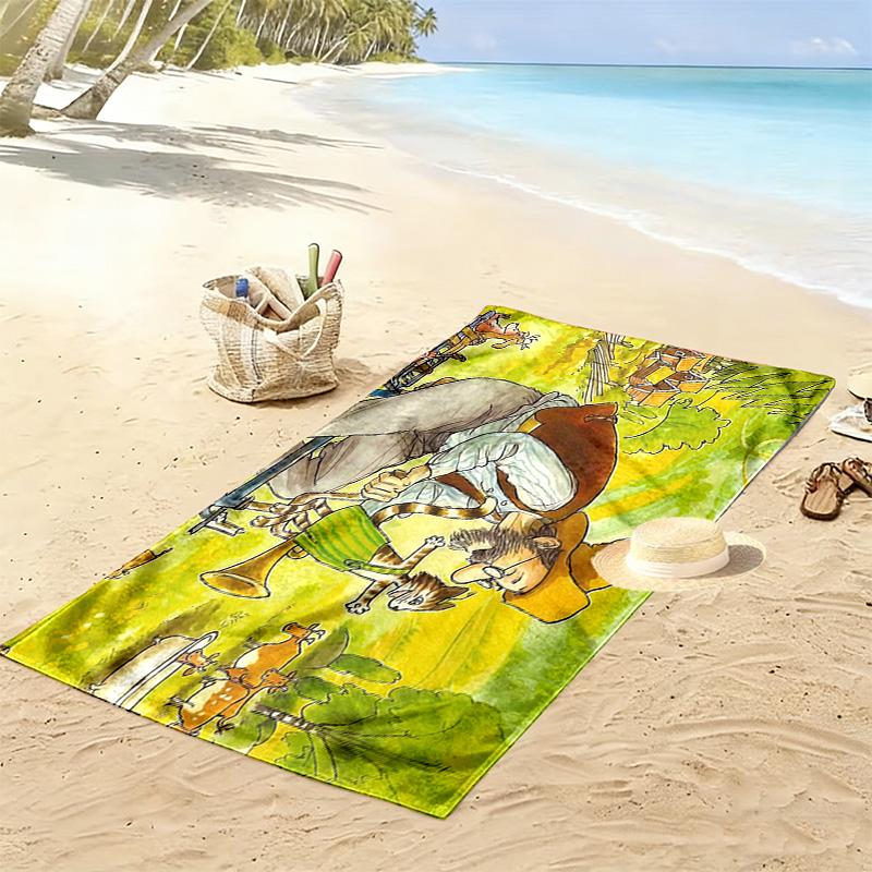 Pettson and Findus Print Beach Towel, Large Soft Quick Dry Towel for Beach Camping Swimming