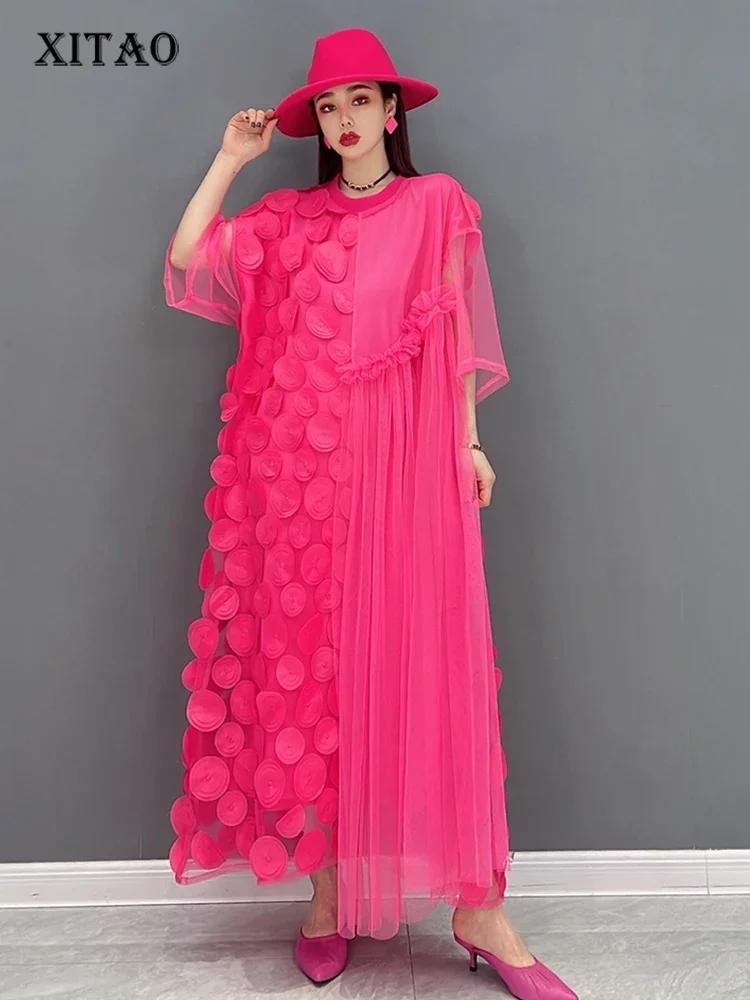 Xitao Однотонное платье в стиле пэчворк WMD5999