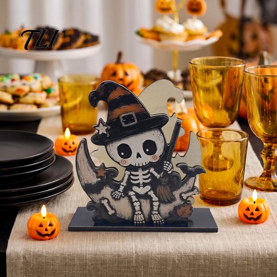 Kitchen Countertop Decoration Halloween Wood Napkin Holder, Rustic Ghost Skeleton Owl Pumpkin Dispenser, Tissue Holder Vintage Tabletop Standing
