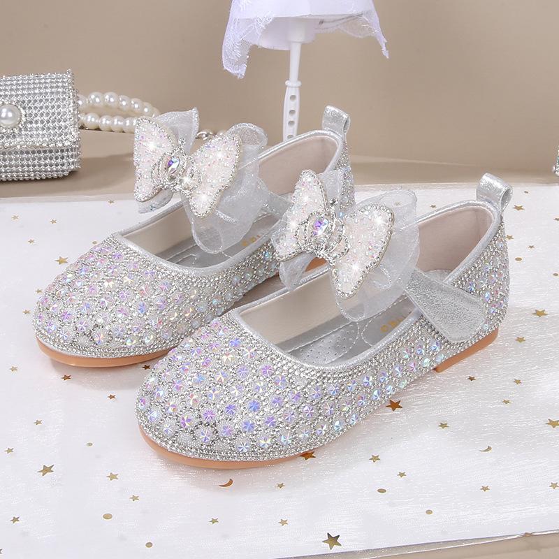 Весна и осень Новые детские одинарные туфли с мягкой подошвой и стразами для девочек