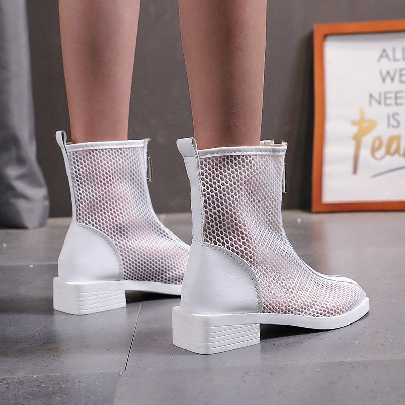 Akexiya Новые летние женские короткие ботинки, ажурные, однотонные, сетчатые, дышащие, с застежкой-молнией спереди, на плоской подошве, повседневные, красивые, тонкие ботинки