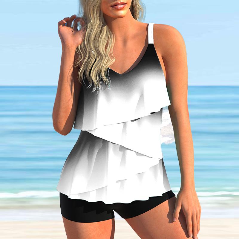 Женские купальники танкини, купальник из 2 предметов, синий лист лотоса с градиентным принтом, купальные костюмы для отпуска