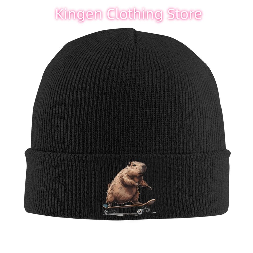 Capybara Play skateboard Knitting Hat Street Y2K Caps Adult Unisex Outdoor Beanie Hats Spring Graphic Warm Soft Bonnet Hats