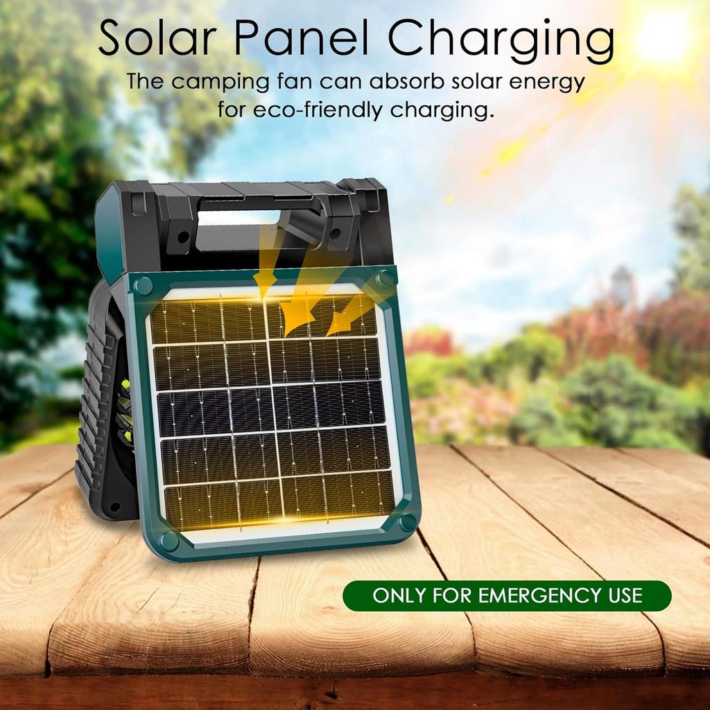 Portable Solar Fans with LED Lantern Rechargeable Powered Camping Folding Fan USB