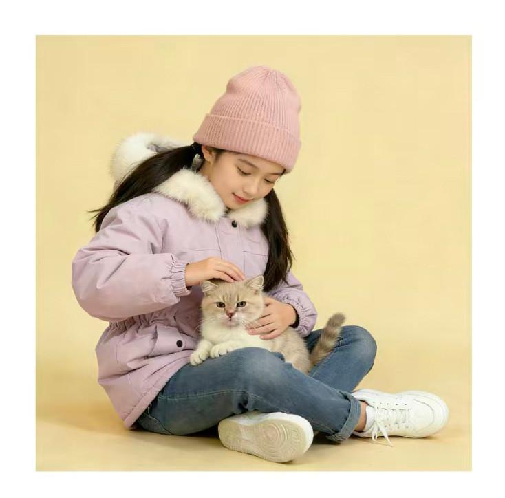 New girls' thick hooded big fur collar warm cotton clothes, trendy cotton jackets for middle-aged and young girls