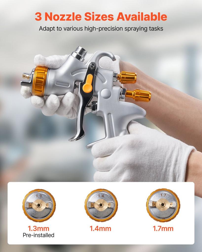 HVLP Air Spray Gun, Gravity Feed Paint Sprayer Gun with 3 Nozzles (1.3/1.4/1.7mm), 600ml Capacity Auto Paint Sprayer with Air Regulator for Automotive