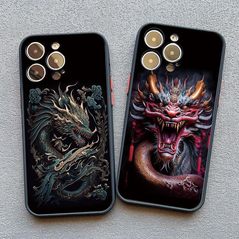Чехол для телефона с тотемом дракона для iPhone 16 13 12 11 15 14 Pro Max 14Plus XS X XR 13 Mini 7 8 Plus SE2 Винтажный Дракон Ударопрочный Чехол