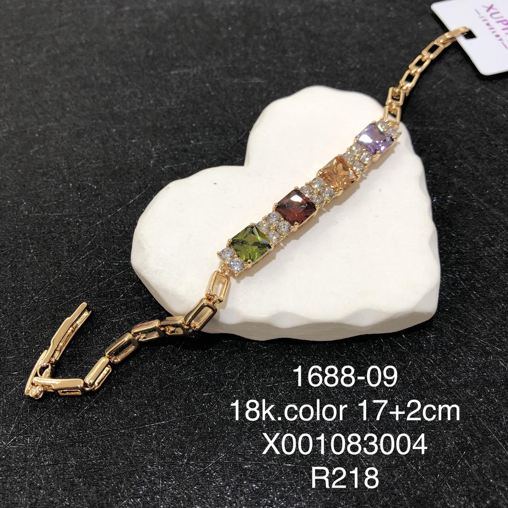 XUPING Jewelry Iced Out Synthetic CZ Colorful Gemstone Artificial Stone Clasp Gold Color Plated Pink Women Heart Tennis Bracelet