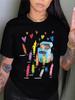 Cute Crayon Characters with Hearts Black T-shirt