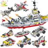 Военный 910 шт. 8 в 1, армейский океанский крейсер, военный корабль, строительные блоки, самолет, оружие, корабль, кирпичи, городские игрушки для детей