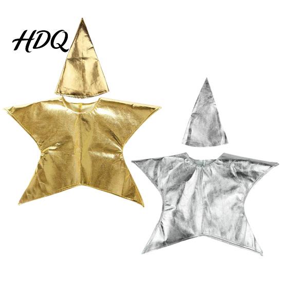 Conical Hat Star Costume Set Silver/Gold Nativity for Kids Christmas Scene Festival Shape Cosplay Outfits Sunday School Church Supply Shiny