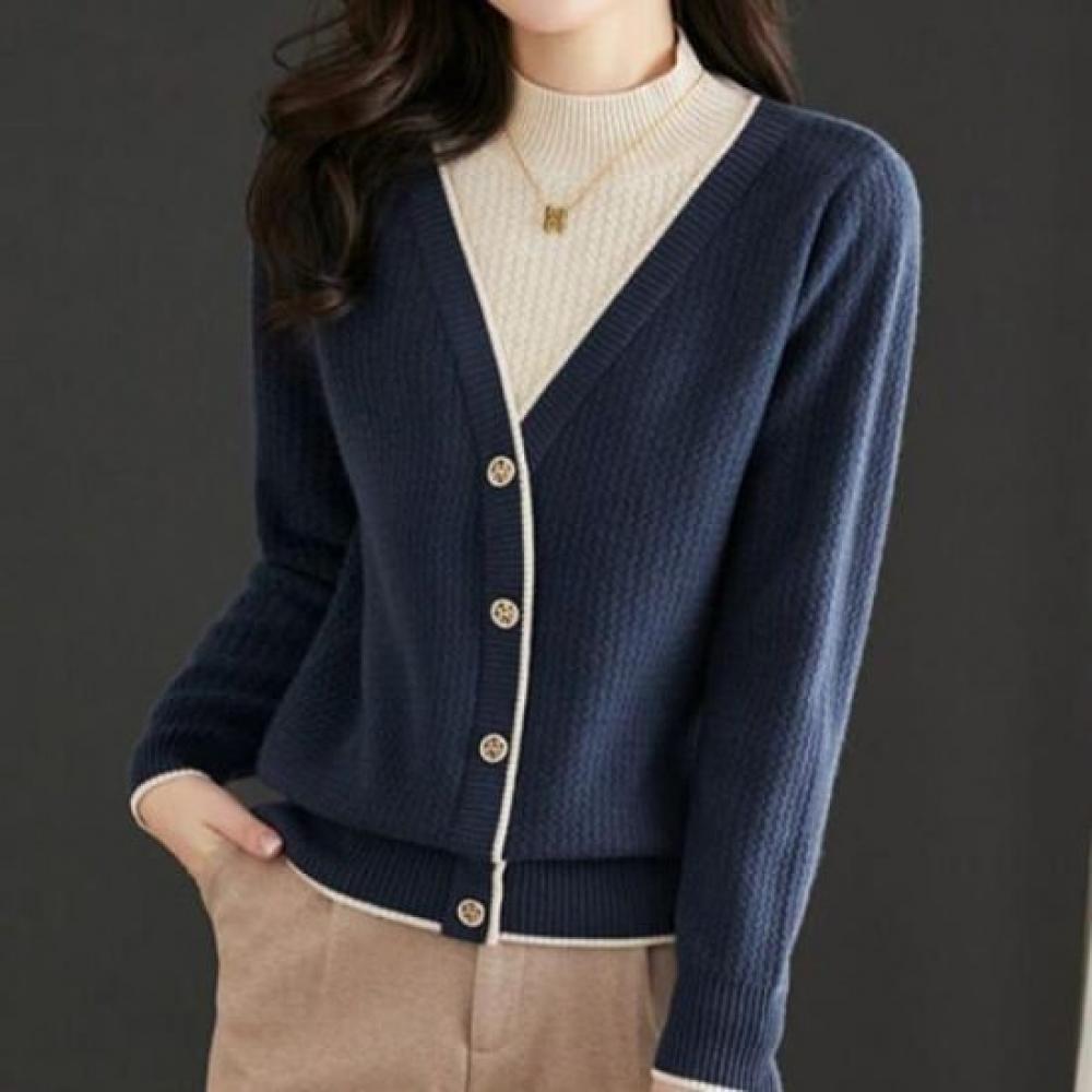 Navava Casual Two In One Mock Neck Long Sleeve Knit Top Nk2743