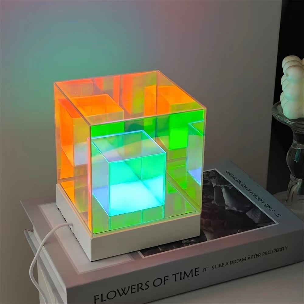 USB Rechargeable Colorful Table Lamps Mixing Color Cube Desk Light Home Decor