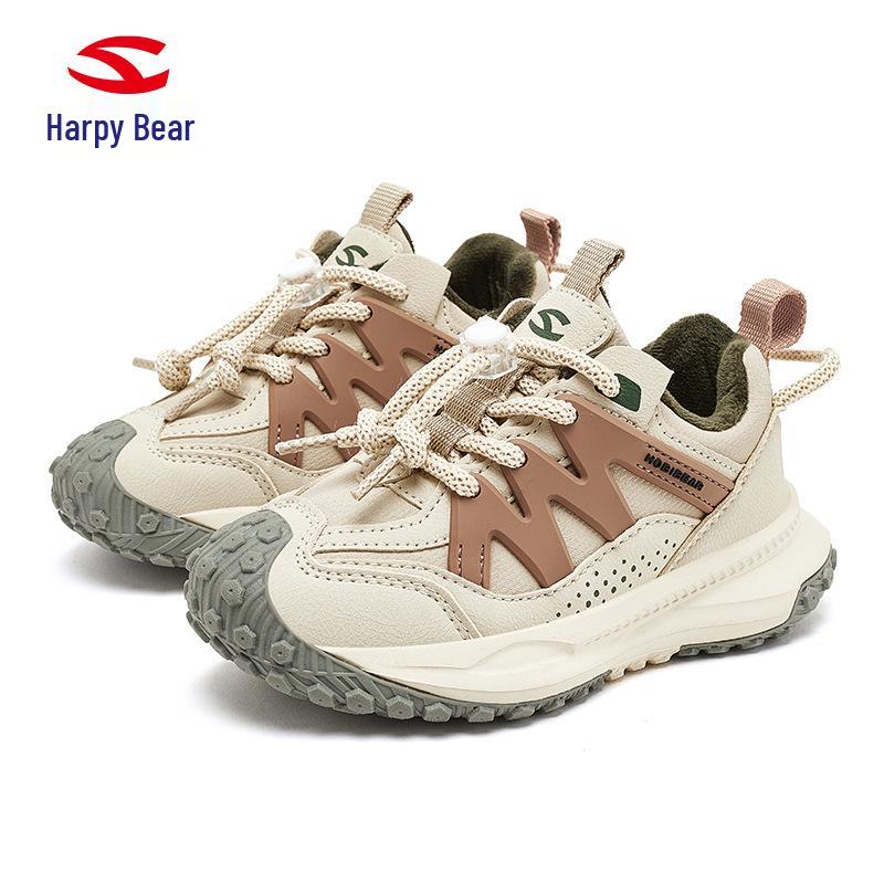 Детские хлопковые кроссовки Habi Bear для мальчиков и девочек с бархатной подкладкой и подошвой из материала Durian для зимы