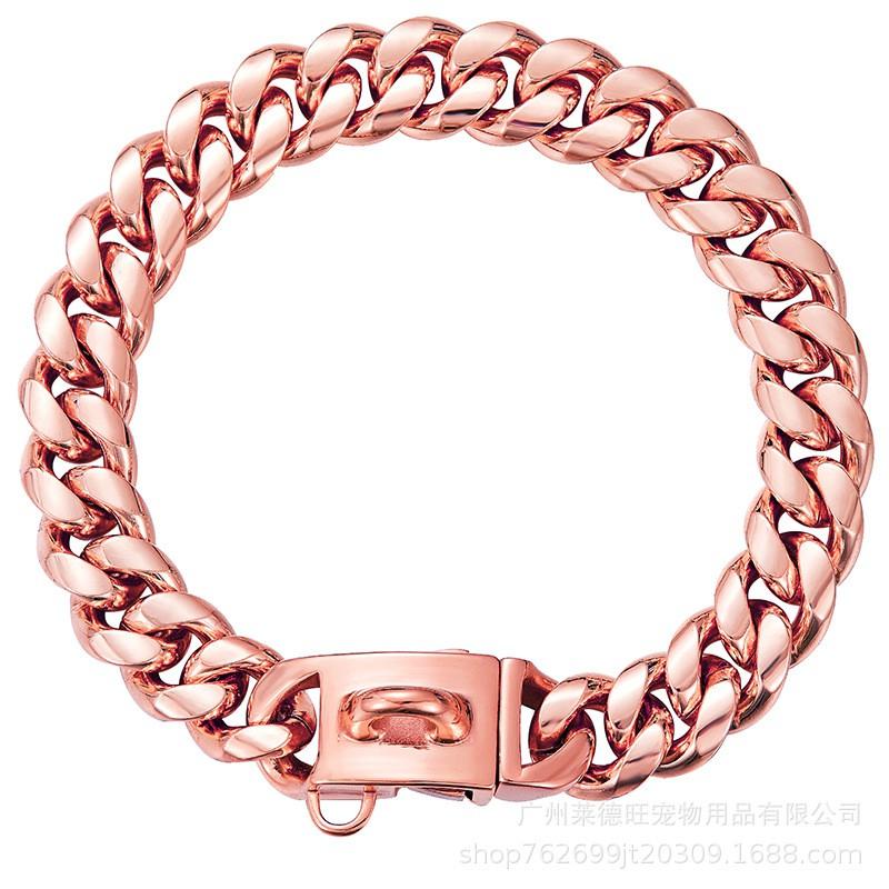 Stainless Steel Dog Collar With Solid Cuban Link Chain 14mm Wide Heavy Duty Bite-Resistant Neck Ring Large Dogs