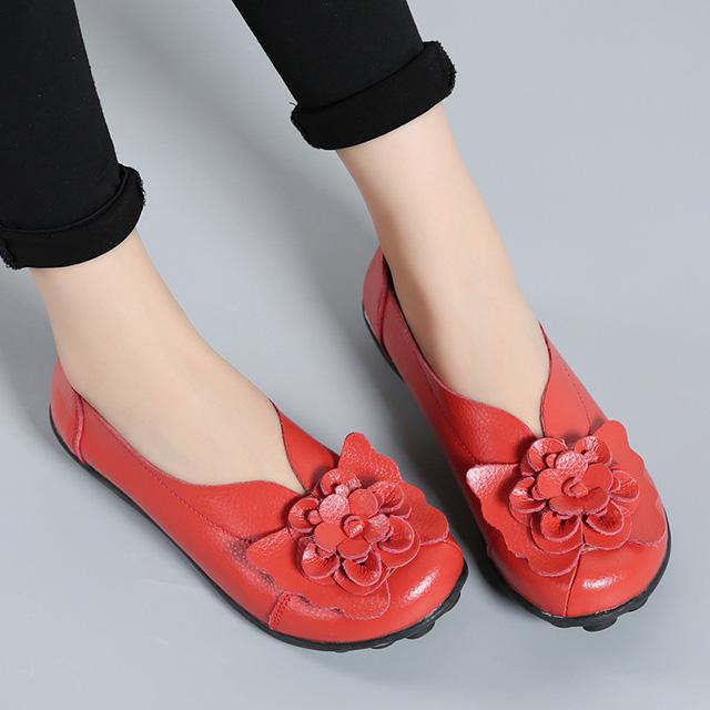 Moccasins Soft Genuine Leather Flat Shoes Women Flats with Flowers Ladies Shoes Women Designers Loafers Slip On Ballerina