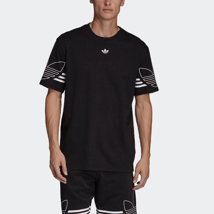 adidas originals Outline Tee Round Neck Short Sleeve Black Men's DU8145